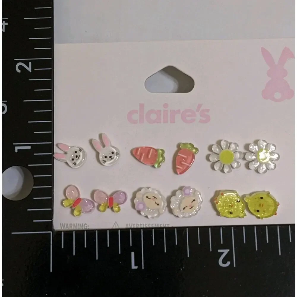 Claire's Set of 6 Easter Post Earrings Chicks Bunnies Sheep Daisy Butterfly NEW